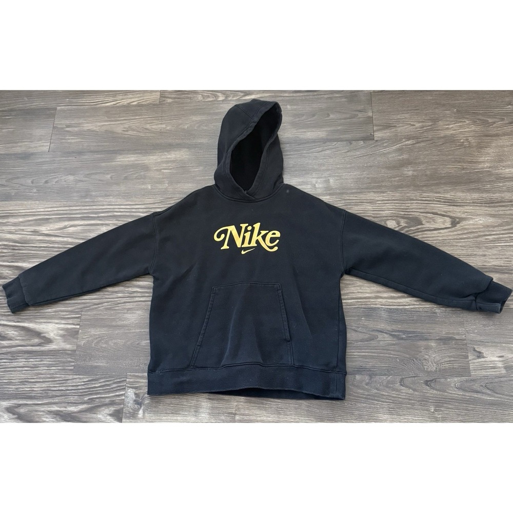 Unisex Nike Club Fleece Hoodie Sweatshirt Pullover Black Gold Sz Medium Plus M+‎